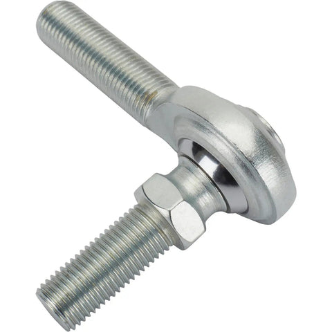 Badass 3/8 Inch Left Hand Male Steel Heim Rod Ends With Hex Stud PTFE Lined Zinc Plated Heavy Duty Rod End showcasing a smooth pivot joint.