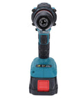 Heavy Duty Brushless Cordless Drill Kit Featuring A Badass 3/8 Inch Keyless Metal Chuck and 25 Position Clutch for Nasty Jobs and Durable Performance Straight Up Built For Every Home Reno Project, showing front view of drill.