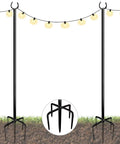Heavy Duty Outdoor String Light Pole Stand with 5-prong base shown in garden setup, 10 Feet for Garden Lawn Patio Keeps Hanging Lights Upright
