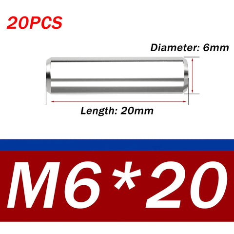 Built Tough 304 Stainless Steel Dowel Pins 20 Piece Pack Precision Ground For Rock Solid Mechanical Alignment And Furniture Rebuilds Heavy Duty Hardware Gear For CNC Setup 6X20 6mm diameter 20mm length
