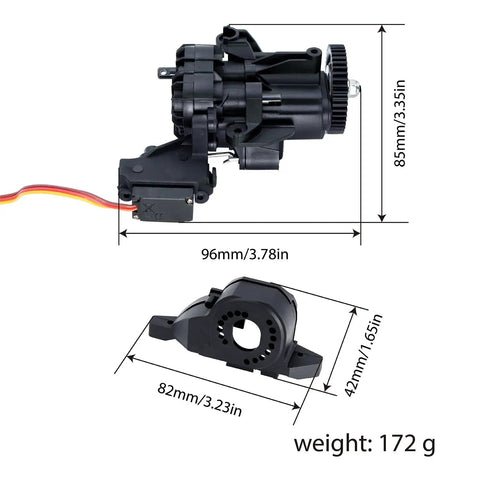 Dual Speed RC Gearbox With Servo And Internal Gears For 1 To 10 RC Crawler Upgrade Parts TRX4 TRX6, dimensions and weight display