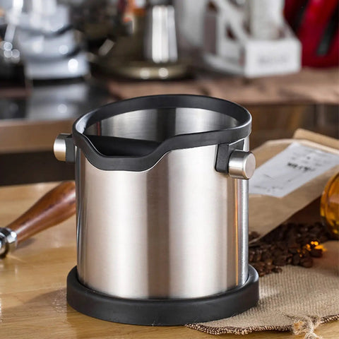 Top Notch Stainless Steel Espresso Knock Box With Removable Base And Slick Finish Heavy Duty Grounds Container for coffee prep