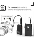 Wireless Microphone System With Headset And Lapel Mics UHF Beltpack Transmitter And Receiver 20 Channel Frequencies setup with camera