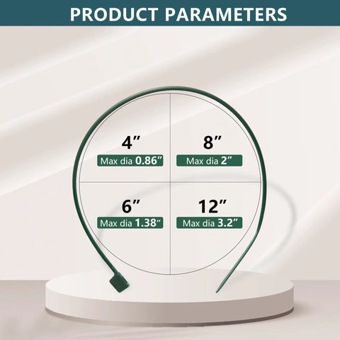 Green Zip Ties Assorted Sizes 4 6 8 12 Inch Pack Of 200 With 18 To 50 Lb Tensile Strength size chart with diameter dimensions