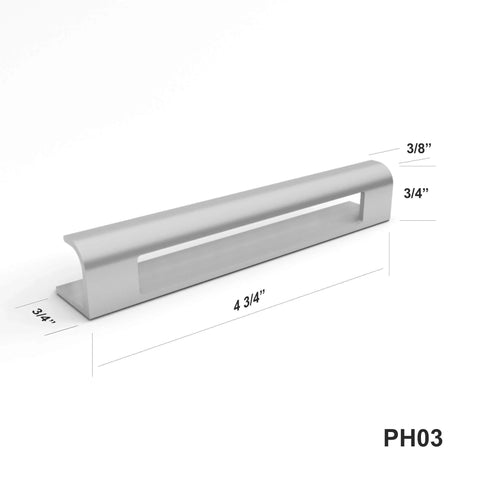 Self Adhesive Edge Fingerpull Door Handle Screwless Peel And Stick For Glass Wood Metal And Plastic Surfaces, dimensions shown.