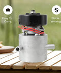 Three-Phase AC Hydro Generator With Three Inlet Portable Water Turbine on wooden table, compact for off-grid use.