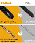 Comparison of FMhotu triangular thread vs. standard thread and titanium-coated vs. steel drill bits