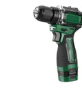 Heavy Duty Cordless Brushless Electric Drill With Metal Ratchet Chuck And 16V Wireless Power Tool And No Hassle Handheld Screwdriver showcasing a green and black design.