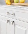 Brushed Satin Nickel Cabinet Knobs And Drawer Pulls Set, 25 Pack, 1.4 Inch 35mm Single Hole installed on kitchen drawer