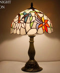 Tiffany Style Hummingbird Stained Glass Table Lamp With 12 Inch Shade And 18 Inch Tall Antique Green Bronze Base Ideal Bedside Desk Reading Light For Bedroom Living Room Home Office UL Listed With On Cord Switch