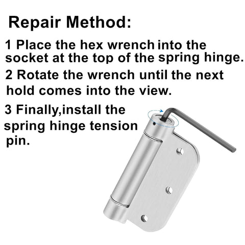 ZDingTech stainless steel spring hinge with tension pin and hex wrench for self-closing doors.