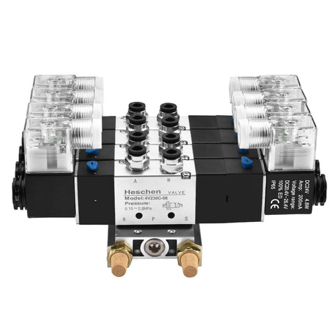Beefy 4V230C-08 Solenoid Pneumatic Valve 5 Way 3 Position Internally Piloted, 24V DC Coil, PT1/4 Ports, frontal view