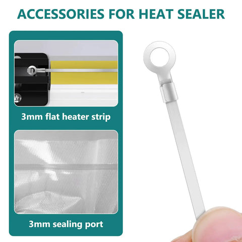 Nickel Chromium Heat Sealer Wire Replacement Element For Quick Uniform Bag Sealing With Silver Heating Strips Heavy Duty Repair Part For Plastic Bags Aluminum Foil And Composite Bags, 3mm flat strip