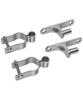 Beefy Heavy Duty Gate Hinges One Three Eighth Inch Stainless Steel Wall Mount Two Pack for chain link fences and wood gates.