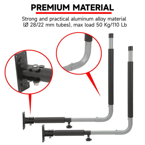 Heavy Duty Universal Roof Box Wall Mount Pair Offering Rock Solid Grip And Quick Fold Mechanism With Cushioned Foam Sleeves For Hassle Free Rig Customization Perfect For Kayaks Skis, aluminum alloy, 50 Kg load.