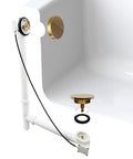 Top Shelf Smooth Operation Heavy Duty Cable Drive Bathtub Drain Trim Kit with polished brass pop up stopper and overflow knob.
