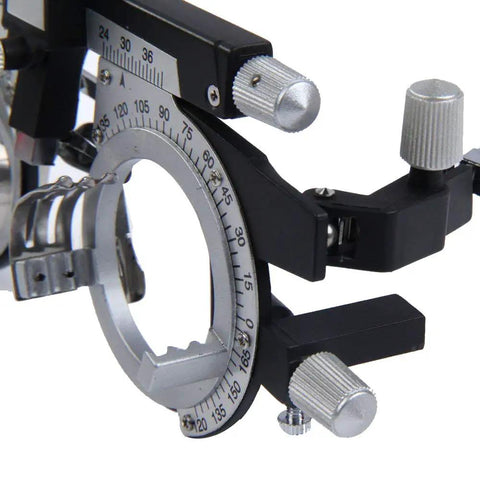 Side view of Fully Adjustable Optometry Trial Frame For Eye Exams And Fittings, Comfortable Optical Frame With Precise PD Adjustments And Rotating Lens Degrees, Durable Eyewear Trial Instrument For Opticians And Eye Care Pros