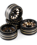 Brass 1.3 Inch RC Beadlock Wheels Rims Set For 1/18 TRX4M Ascent-18 And 1/24 AXIAL SCX24 AX24 Crawler Upgrades, heavyweight brass build.