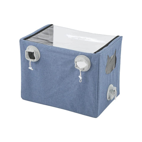 Portable Pet Nebulizer Box For Cats And Dogs With Collapsible Inhalation Chamber, blue fabric, front view