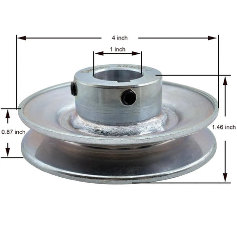 4 Inch Single Groove V Belt Pulley With 1 Inch Bore For A B 5L 4L AX BX Belts, Carbon Steel 1020, Zinc Plated, Side View
