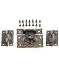 Three Piece Old School Antique Bronze Box Latch Set With Vintage Hasp Clasp And Hinges for jewelry boxes and cabinets