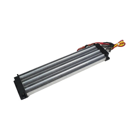 Heavy Duty Industrial PTC Ceramic Air Heater 330 X 76mm 220V 2500W AC DC with aluminum fin surface and wiring connectors.