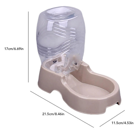 Set It And Forget It Gravity Pet Waterer Keeps Your Pooch Fully Hydrated With Large Capacity Plastic Bowl Featuring Non Slip Base And Whisper Quiet Auto Refill For Dogs And Cats In Beige, measuring 21.5x11.5x17cm.