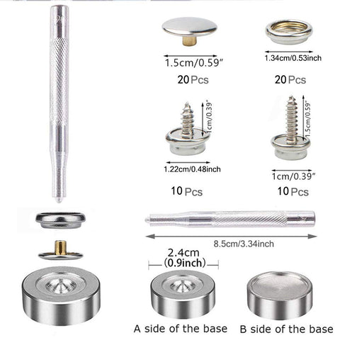 Boat Cover Snap Kit Marine Grade Canvas Snaps And Fasteners With Two Setting Tools 60 Pieces Silver Color For Do It Yourself Sewing And Tough Outdoor Marine Projects