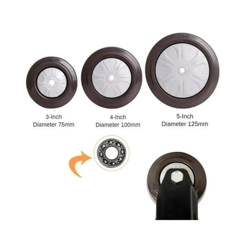 Heavy Duty 4 Inch Brake Casters With Flat Rubber Silent Wheels sizes comparison for flat base cart frames