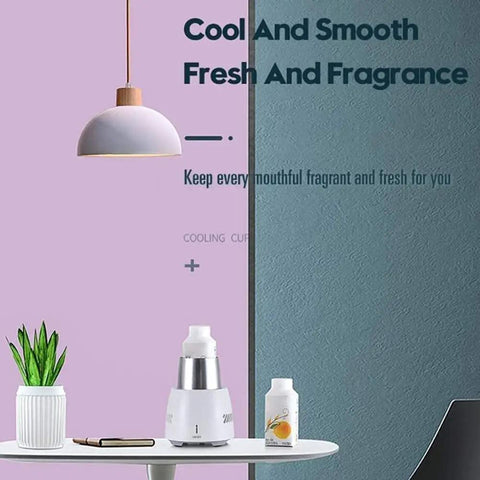 Fast Freeze Mug Chiller Plate With Instant Drink Cooling Base For Hot Coffee And Cold Beer Warmer Setup on a kitchen table with plants.