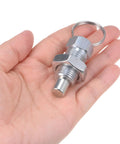 Built Like A Tank Carbon Steel Spring Plunger With Pull Ring M16x1.5 Thread 0.96 Inch Length And 10mm Pin shown in hand.