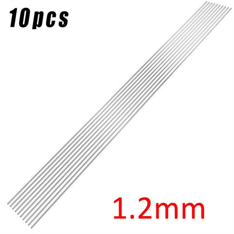 10 Pcs Pro Grade Stainless Steel Welding Rod Set for DIY Repairs, Low Splatter Brazing Rods in 1.2mm size displayed