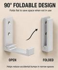 Legit Heavy Duty Folding Wall Hooks 4 Pack Silver Aluminum Alloy Flip Down Coat Rack showing 90° foldable design in open and folded positions.