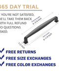 Diagram of 5 Pack Solid Matte Black Cabinet Handles For Kitchen Drawers Cabinets Cupboards, highlighting dimensions and features.