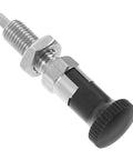 Stainless Steel Spring Plunger Pin With Knurled Handle For Heavy Duty Metalworking and Dead Nuts Tight Lockdown close-up view.