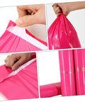 Pink Thickened Waterproof Packaging Bags 17x30cm 100 Pack Tear Resistant Self Seal Poly Mailers for online sellers, in use.