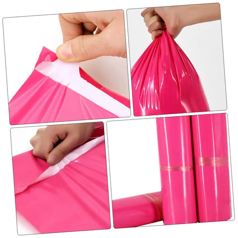 Pink Thickened Waterproof Packaging Bags 17x30cm 100 Pack Tear Resistant Self Seal Poly Mailers for online sellers, in use.