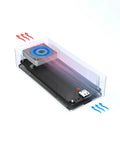 Fast Usb4 To Nvme Enclosure Syncing Thunderbolt 5 shows cooling fan and aluminum shell designed for Macs and PCs.