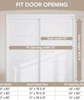 Front view of 5-Panel Bypass Sliding Closet Door With Steel Frame, White Primed Finish, 72 X 80 Inches, size details shown.