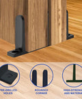 Durable ABS Sliding Closet Door Floor Guide For One And Three Eighths Inch Thick Doors, black cabinet guides installed on wood floor