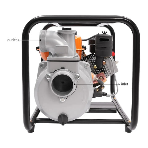 Straight Up Heavy Duty 196Cc Four Stroke Diesel Water Pump Three Inch Trash Transfer with clear inlet and outlet connections.