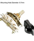 11 Position 1 Pole Band Selector Rotary Switch With Knob 12 Pins 1 Deck Mount 9.7mm Mount Hole 6mm Shaft 11.7mm Shaft Length Black Knob Included Durable Panel Mount Electronics Component, showing switch with black knob
