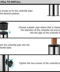 Installation guide for sturdy granite umbrella stand tube for outdoor use, stainless steel base, heavy duty table umbrella bracket.