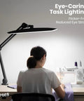 Mega Bright 2200 Lumens LED Desk Lamp with 24W shadow-free light over sewing machine in use, black finish