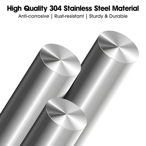 Four 304 stainless steel round rods, solid shafts, brushed silver finish, 12-inch length