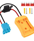 20V Battery Adapter With 12AWG Wire Harness And 40A Fuse for Peg-Perego Ride-On Cars shown with connectors and screws