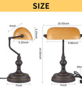 Dimensions of Jade Green Glass Vintage Banker Desk Lamp With Antique Brass Finish, showing size and shape variations.