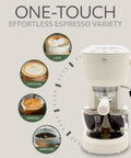 Next Level Eco Series Espresso Machine With Built In Tamper And Silky Milk Frother 15 Bar Coffee Maker With Hot Water Dispenser 40 Oz Tank in cream white.