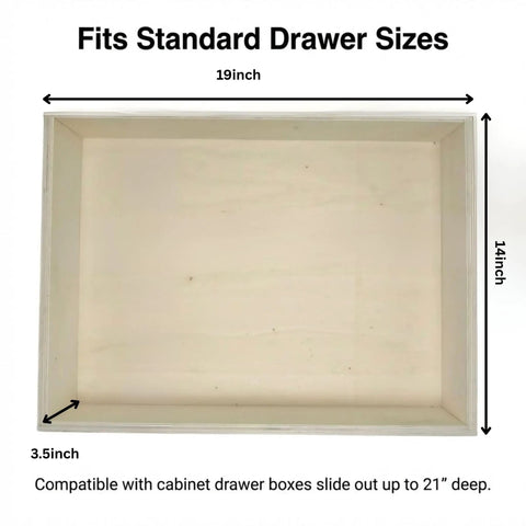 Hassle Free Replacement Kitchen Drawer Box Fourteen By Nineteen Inches, plywood construction showing dimensions 14x19 inches and depth 3.5 inches.