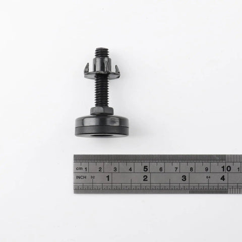 4 Pack Adjustable Furniture Leveling Feet Three Eighths Inch By Sixteen Thread Black Metal Leg Levelers With Felt Pads and ruler